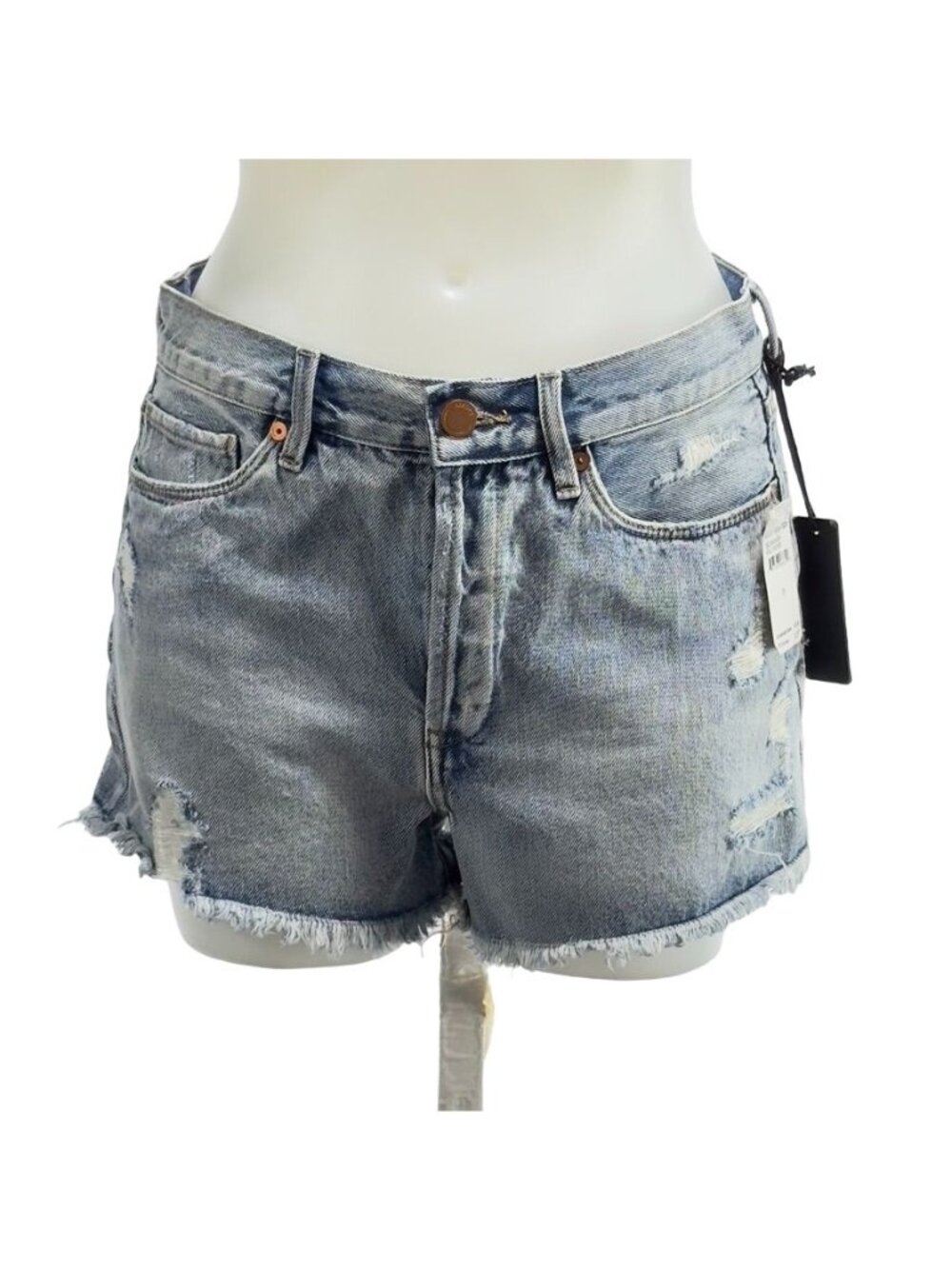 BLANK NYC Women's Shorts Blue Denim Cotton Frayed Hem Distressed Zip Fly Size 29